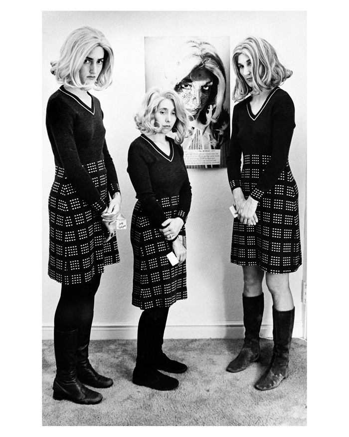Lynn Hershman, Roberta Multiples Gather at de Young Exhibition in front of Construction Chart (left to right: Michelle Larson, Helen Dannenberg, and unidentified Roberta impersonator), 1978